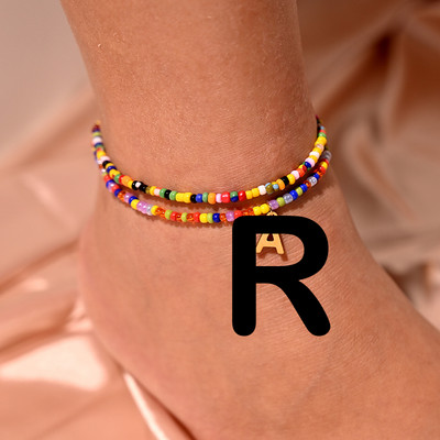 Bohemian Initial Anklet για Γυναικείες Καλοκαιρινές σπόροι από ανοξείδωτο ατσάλι Γράμμα ποδιών Αλυσίδα ποδιών Fashion Beach Jewelry MOON GIRL Design