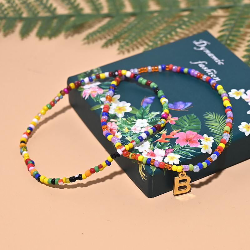 Bohemian Initial Anklet για Γυναικείες Καλοκαιρινές σπόροι από ανοξείδωτο ατσάλι Γράμμα ποδιών Αλυσίδα ποδιών Fashion Beach Jewelry MOON GIRL Design