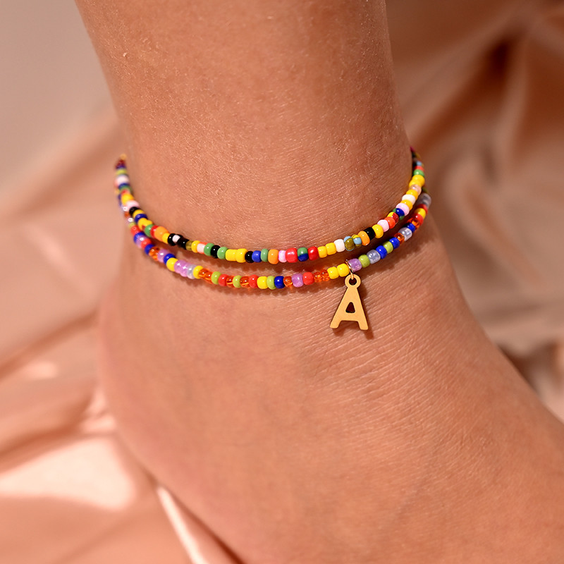 Bohemian Initial Anklet για Γυναικείες Καλοκαιρινές σπόροι από ανοξείδωτο ατσάλι Γράμμα ποδιών Αλυσίδα ποδιών Fashion Beach Jewelry MOON GIRL Design