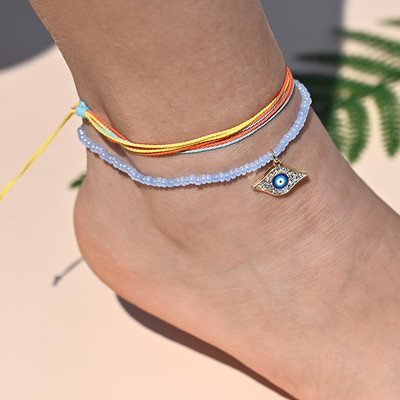 Βραχιόλι αστραγάλου με σχοινί ουράνιο τόξο για γυναικεία μενταγιόν αστερίας με κοχύλι με χάντρες για ποδαράκι με αλυσίδα ποδιών Σετ λουράκι Friendship Κοσμήματα παραλίας