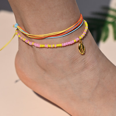 Βραχιόλι αστραγάλου με σχοινί ουράνιο τόξο για γυναικεία μενταγιόν αστερίας με κοχύλι με χάντρες για ποδαράκι με αλυσίδα ποδιών Σετ λουράκι Friendship Κοσμήματα παραλίας