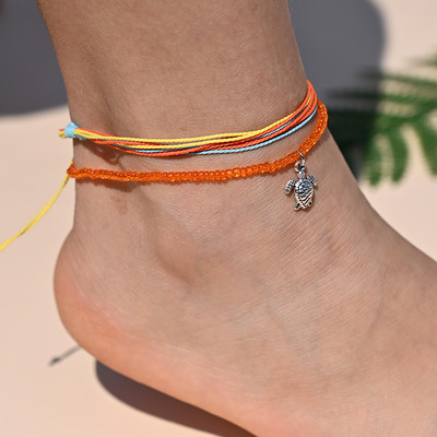 Βραχιόλι αστραγάλου με σχοινί ουράνιο τόξο για γυναικεία μενταγιόν αστερίας με κοχύλι με χάντρες για ποδαράκι με αλυσίδα ποδιών Σετ λουράκι Friendship Κοσμήματα παραλίας