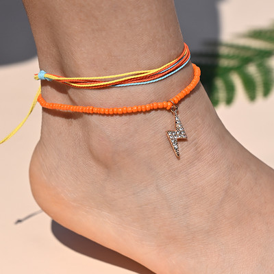 Βραχιόλι αστραγάλου με σχοινί ουράνιο τόξο για γυναικεία μενταγιόν αστερίας με κοχύλι με χάντρες για ποδαράκι με αλυσίδα ποδιών Σετ λουράκι Friendship Κοσμήματα παραλίας