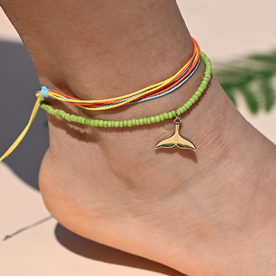 Βραχιόλι αστραγάλου με σχοινί ουράνιο τόξο για γυναικεία μενταγιόν αστερίας με κοχύλι με χάντρες για ποδαράκι με αλυσίδα ποδιών Σετ λουράκι Friendship Κοσμήματα παραλίας