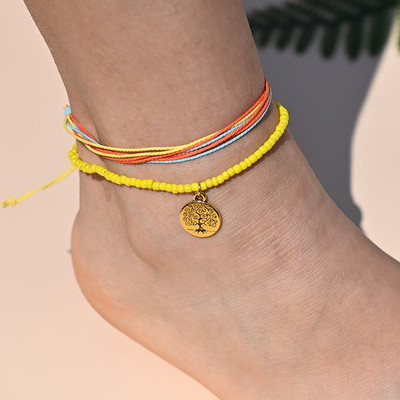 Βραχιόλι αστραγάλου με σχοινί ουράνιο τόξο για γυναικεία μενταγιόν αστερίας με κοχύλι με χάντρες για ποδαράκι με αλυσίδα ποδιών Σετ λουράκι Friendship Κοσμήματα παραλίας