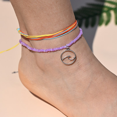 Βραχιόλι αστραγάλου με σχοινί ουράνιο τόξο για γυναικεία μενταγιόν αστερίας με κοχύλι με χάντρες για ποδαράκι με αλυσίδα ποδιών Σετ λουράκι Friendship Κοσμήματα παραλίας