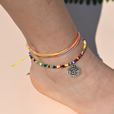 Βραχιόλι αστραγάλου με σχοινί ουράνιο τόξο για γυναικεία μενταγιόν αστερίας με κοχύλι με χάντρες για ποδαράκι με αλυσίδα ποδιών Σετ λουράκι Friendship Κοσμήματα παραλίας