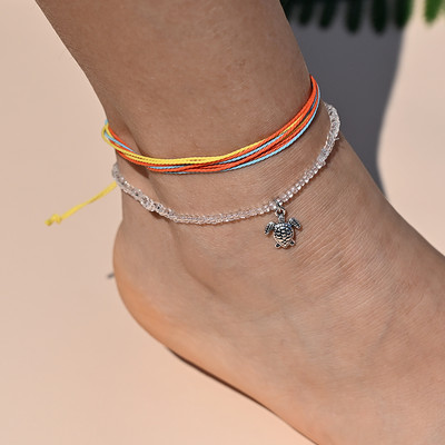 Βραχιόλι αστραγάλου με σχοινί ουράνιο τόξο για γυναικεία μενταγιόν αστερίας με κοχύλι με χάντρες για ποδαράκι με αλυσίδα ποδιών Σετ λουράκι Friendship Κοσμήματα παραλίας