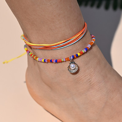 Βραχιόλι αστραγάλου με σχοινί ουράνιο τόξο για γυναικεία μενταγιόν αστερίας με κοχύλι με χάντρες για ποδαράκι με αλυσίδα ποδιών Σετ λουράκι Friendship Κοσμήματα παραλίας
