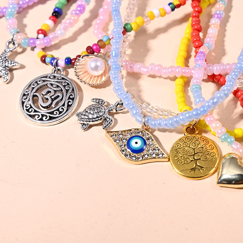 Βραχιόλι αστραγάλου με σχοινί ουράνιο τόξο για γυναικεία μενταγιόν αστερίας με κοχύλι με χάντρες για ποδαράκι με αλυσίδα ποδιών Σετ λουράκι Friendship Κοσμήματα παραλίας