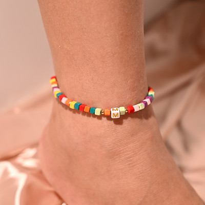 Πολύχρωμο αρχικό βραχιόλι με αστραγάλο στο πόδι για γυναίκες Μόδα ρυθμιζόμενα γυναικεία ποδαράκια κοσμήματα παραλίας με αλυσίδα
