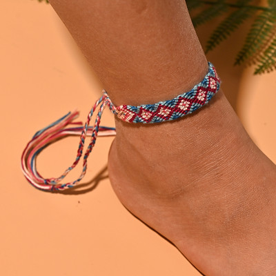 gleznă boemă lucrată manual pentru femei, colorată, modă de vară, lanț pentru picioare, stivuibil, împletit, bijuterii din macrame, design MOON GIRL