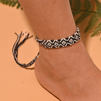 gleznă boemă lucrată manual pentru femei, colorată, modă de vară, lanț pentru picioare, stivuibil, împletit, bijuterii din macrame, design MOON GIRL