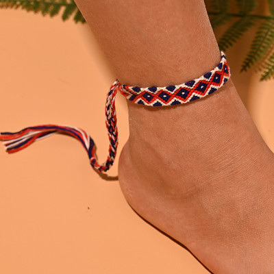 gleznă boemă lucrată manual pentru femei, colorată, modă de vară, lanț pentru picioare, stivuibil, împletit, bijuterii din macrame, design MOON GIRL