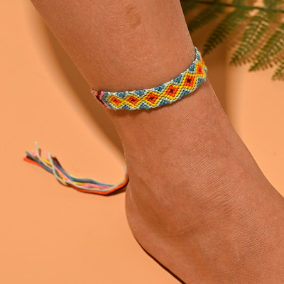 gleznă boemă lucrată manual pentru femei, colorată, modă de vară, lanț pentru picioare, stivuibil, împletit, bijuterii din macrame, design MOON GIRL