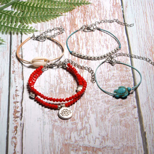 MOON GIRL Natural Shell Lotus Anklet Set Fashion Boho Crystal Bead Χειροποίητη Cowrie Turtle Summer Femme Jewelry Dropshipping