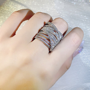 2022 НОВ Преувеличен многослоен навиващ се кръст пръстен за двойка за жени Многослоен пълен диамантен годежен подарък Сватбен подарък Бижута за парти