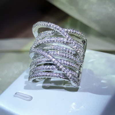 2022 NOU Inel de cuplu încrucișat cu mai multe straturi exagerat pentru femei Stratificat cu diamant complet Cadou de logodnă de nuntă Bijuterii de petrecere