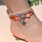 10 ΤΕΜ Βραχιόλι αστραγάλου με χάντρες ουράνιο τόξο για γυναίκες Κρεμαστό μενταγιόν αστερίας με κοχύλι με χάντρες για αγκάθια με αλυσίδα ποδιών Σετ λουράκι Friendship Beach Jewelry