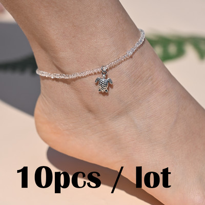 10 ΤΕΜ Βραχιόλι αστραγάλου με χάντρες ουράνιο τόξο για γυναίκες Κρεμαστό μενταγιόν αστερίας με κοχύλι με χάντρες για αγκάθια με αλυσίδα ποδιών Σετ λουράκι Friendship Beach Jewelry