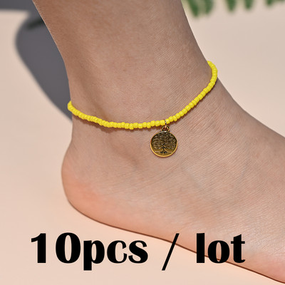 10 ΤΕΜ Βραχιόλι αστραγάλου με χάντρες ουράνιο τόξο για γυναίκες Κρεμαστό μενταγιόν αστερίας με κοχύλι με χάντρες για αγκάθια με αλυσίδα ποδιών Σετ λουράκι Friendship Beach Jewelry