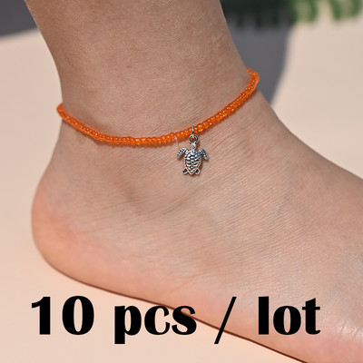 10 ΤΕΜ Βραχιόλι αστραγάλου με χάντρες ουράνιο τόξο για γυναίκες Κρεμαστό μενταγιόν αστερίας με κοχύλι με χάντρες για αγκάθια με αλυσίδα ποδιών Σετ λουράκι Friendship Beach Jewelry