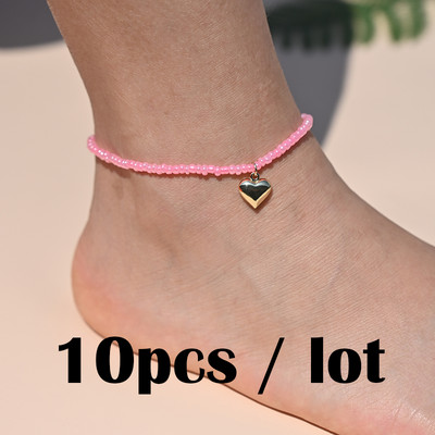 10 ΤΕΜ Βραχιόλι αστραγάλου με χάντρες ουράνιο τόξο για γυναίκες Κρεμαστό μενταγιόν αστερίας με κοχύλι με χάντρες για αγκάθια με αλυσίδα ποδιών Σετ λουράκι Friendship Beach Jewelry