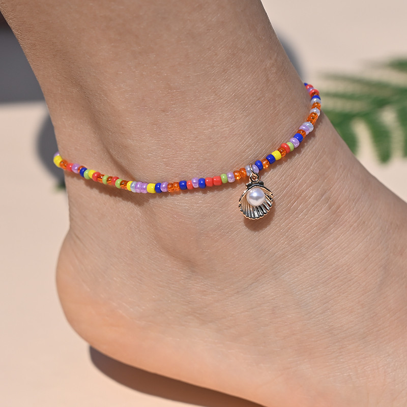 10 ΤΕΜ Βραχιόλι αστραγάλου με χάντρες ουράνιο τόξο για γυναίκες Κρεμαστό μενταγιόν αστερίας με κοχύλι με χάντρες για αγκάθια με αλυσίδα ποδιών Σετ λουράκι Friendship Beach Jewelry