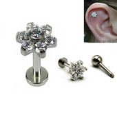 Χειρουργικό Σετ Ατσάλινο Σετ Λουλούδι CZ Gem Ear Tragus Cartilage Helix Σκουλαρίκι Labret Σκουλαρίκι Σκουλαρίκι Σκουλαρίκι Piercing Body Jewelry 16g