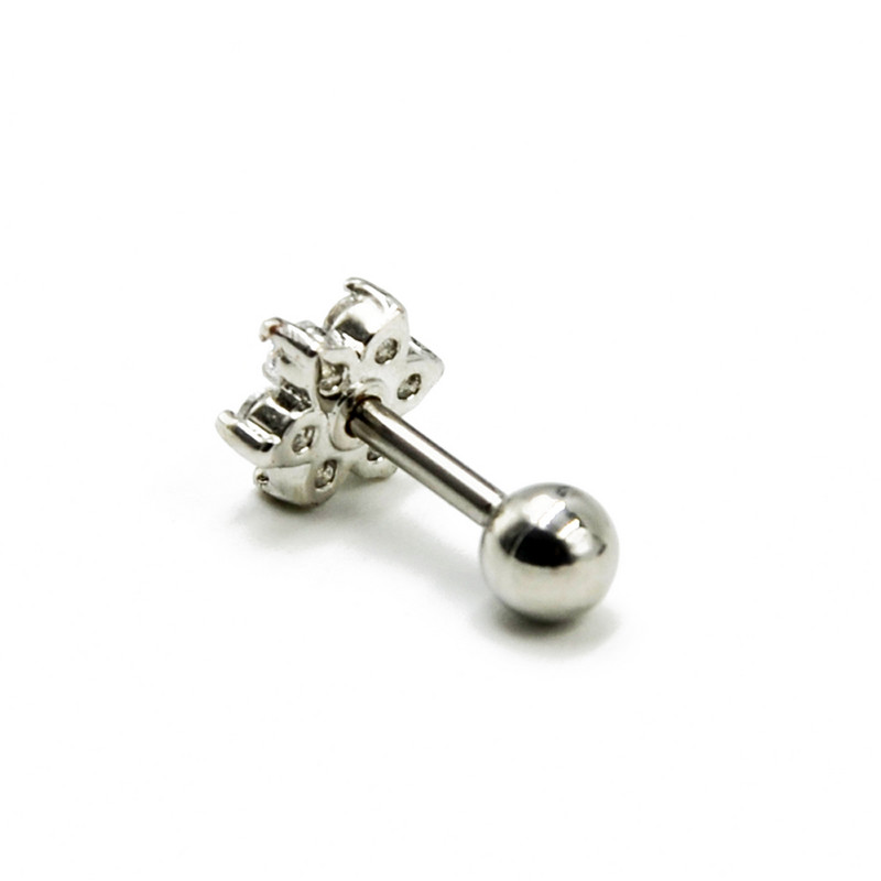 Χειρουργικό Σετ Ατσάλινο Σετ Λουλούδι CZ Gem Ear Tragus Cartilage Helix Σκουλαρίκι Labret Σκουλαρίκι Σκουλαρίκι Σκουλαρίκι Piercing Body Jewelry 16g