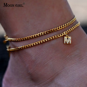 2 τεμάχια/Παρτίδα Αρχικά ποδαράκια για γυναίκες Ανοξείδωτα επιχρυσωμένα βραχιόλια Βραχιόλι με λουράκια κοσμημάτων για αλυσίδα ποδιών για κορίτσια Καλοκαιρινή μόδα