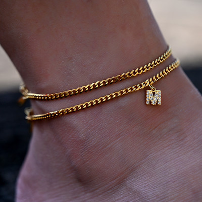 2 τεμάχια/Παρτίδα Αρχικά ποδαράκια για γυναίκες Ανοξείδωτα επιχρυσωμένα βραχιόλια Βραχιόλι με λουράκια κοσμημάτων για αλυσίδα ποδιών για κορίτσια Καλοκαιρινή μόδα