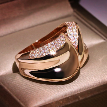 НОВ Сребърна плоча Женски пръстен с геометричен пръст Уникален стил Кръстосано извито годежно розово злато Винтидж сватбени бижута за жени