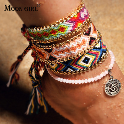 MOON GIRL 2 PCS Чаровни глезени за жени Бохемски кристални мъниста Ръчно изработени гривни за глезени Женски бижута за плажни крака Dropshipping
