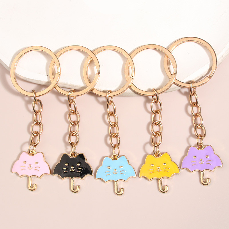 1 set (5 buc) breloc drăguț umbrelă pisică colorată breloc chei emailat cadouri de prietenie pentru femei bărbați bijuterii lucrate manual