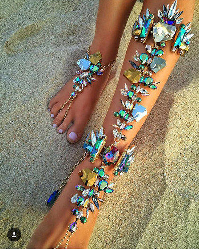 Dvacaman Hot New Modern Potītes Rokassprādze Kāzas Basām kājām Sandales Pludmales Rotaslietas Seksīga pīrāga kāju ķēde Sieviešu Boho Crystal Anklet