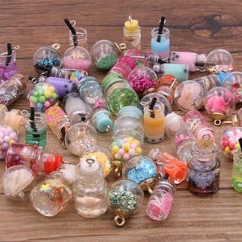 10 τμχ 8-30 στυλ Mix Glass Bottles Milk Tea Cup Ball Earring Charms Diy Findings Βραχιόλια με μπρελόκ Κρεμαστό για κατασκευή κοσμημάτων