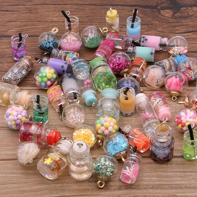 10Pcs 8-30 Styles Mix Glass Bottles Milk Tea Cup Ball Earring Charms Diy Findings Keychain Bracelets Pendant For Jewelry Making