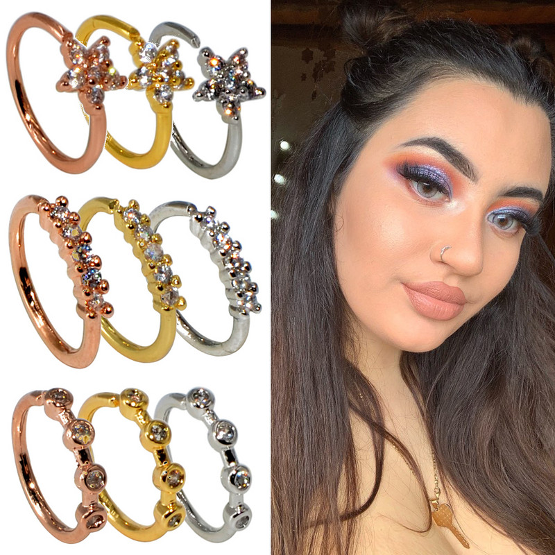1 bucată Ușor Deschis Cz Cerc Nariz Inel Inel Zircon Clip pentru ureche Cartilaj Tragus Inel Septum Buza Piercing Bijuterii pentru corp