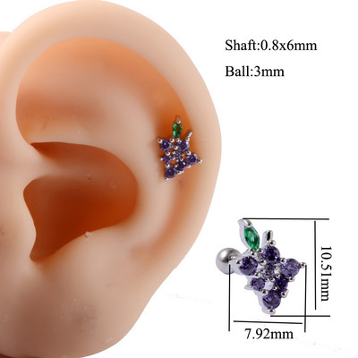 1kom 20g 1kom Kirurški dragulj od voća Cirkon Ušna hrskavica Tragus Helix Šipka za piercing Gornji gornji dio za naušnice Tunelski čepovi Nakit Žene