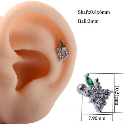 1kom 20g 1kom Kirurški dragulj od voća Cirkon Ušna hrskavica Tragus Helix Šipka za piercing Gornji gornji dio za naušnice Tunelski čepovi Nakit Žene