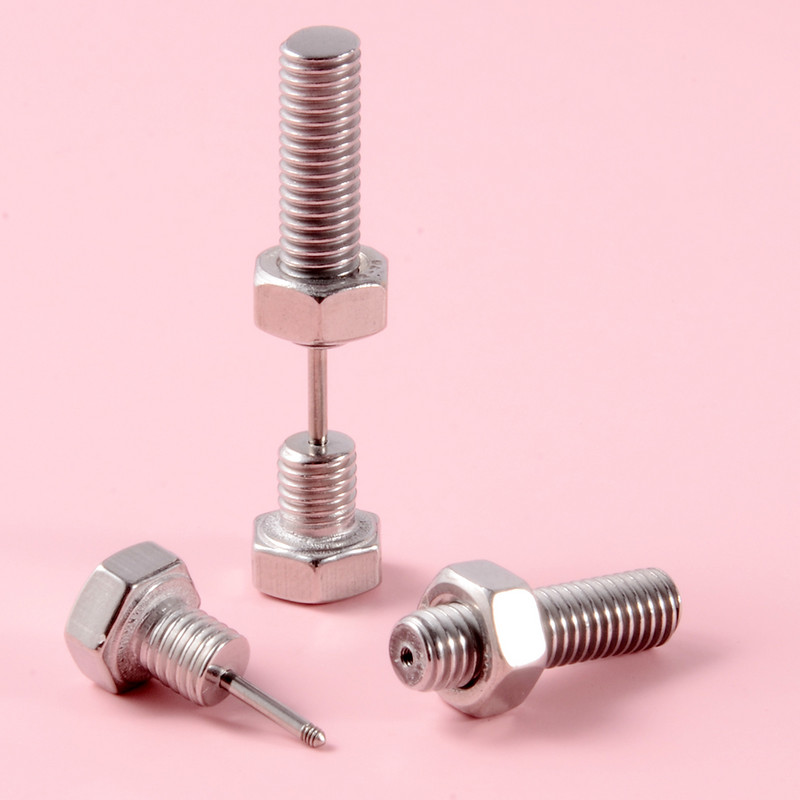 PÁR 16gX6mm szár csavar anya füllyukasztó csavarmenet piercing Tragus porc fülbevaló hamis dugó mérő mérő hordágy ékszer