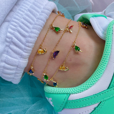 Ins Hot Sale finom cirkónia dinoszaurusz varázs bokaláncok nőknek Charm Choker láncos lábkarkötő