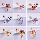 Crystal Love Tragus Piercing Cercel plat 16G Heart Cartilage Piercing Stud Helix Bijuterii Conch Rook Lobe Cercel Labret Stud