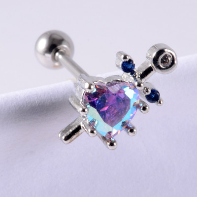 Crystal Love Tragus Piercing Cercel plat 16G Heart Cartilage Piercing Stud Helix Bijuterii Conch Rook Lobe Cercel Labret Stud