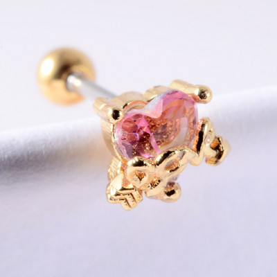 Crystal Love Tragus Piercing Cercel plat 16G Heart Cartilage Piercing Stud Helix Bijuterii Conch Rook Lobe Cercel Labret Stud