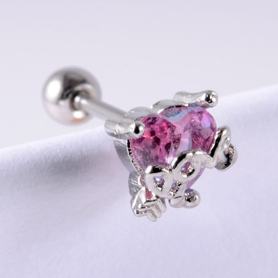 Crystal Love Tragus Piercing Cercel plat 16G Heart Cartilage Piercing Stud Helix Bijuterii Conch Rook Lobe Cercel Labret Stud