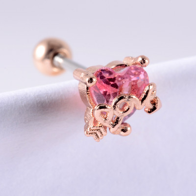 Crystal Love Tragus Piercing Cercel plat 16G Heart Cartilage Piercing Stud Helix Bijuterii Conch Rook Lobe Cercel Labret Stud