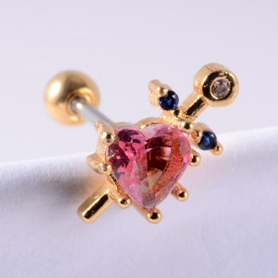 Crystal Love Tragus Piercing Cercel plat 16G Heart Cartilage Piercing Stud Helix Bijuterii Conch Rook Lobe Cercel Labret Stud