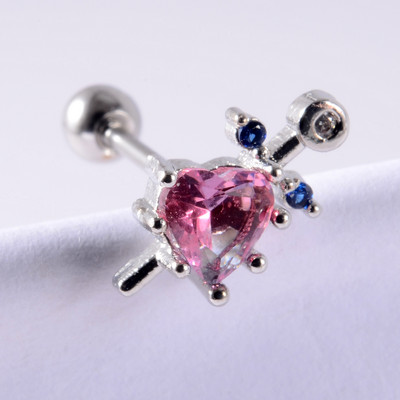 Crystal Love Tragus Piercing Cercel plat 16G Heart Cartilage Piercing Stud Helix Bijuterii Conch Rook Lobe Cercel Labret Stud